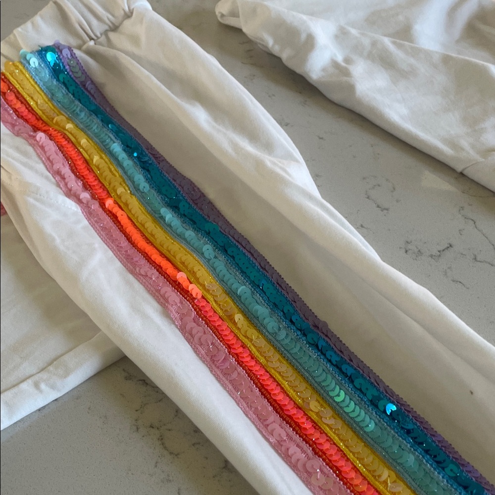 Lola + The Boys White pant and T-shirt Set with Colorful Stripes. Girls size 8. - Picture 6 of 6
